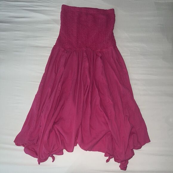 By Anthropologie Strapless Smocked Cover-Up Dress Pink Rose Large Fairy Hem - Picture 5 of 13